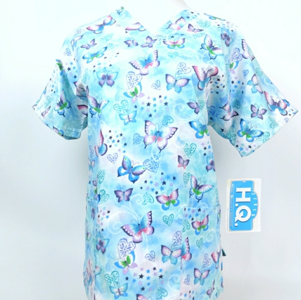 NWT HQ Basics Butterfly Scrub Top Womens XS